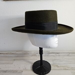 Vintage Roberts Hat Shop Pandora Hat Olive Green Size 6 7/8 Abilene Texas